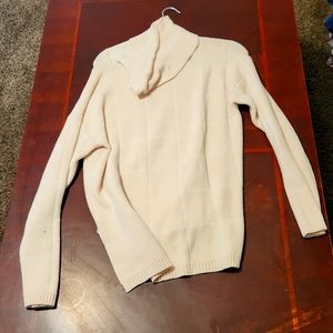 Cream & White cowl-neck sweater